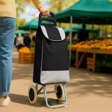 Imagem de Carrinho de Compras Feira Mercado Dobrável 30 kg Grande Dobrável Portátil(Preto)