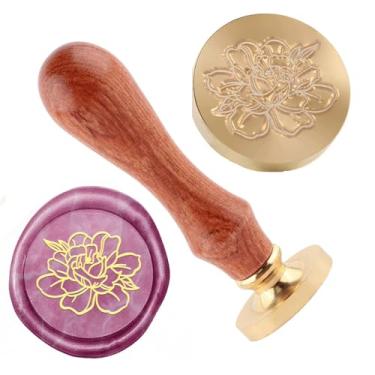Imagem de Carimbo de cera de flor de lótus, cabeças de latão removíveis e uma alça de madeira para decorar convites de festa de Natal de Halloween, embalagem de vinho, cartões comemorativos para presentes