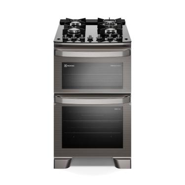 Imagem de Fogão 4 bocas Electrolux Cinza Experience Mesa Vidro, 2 fornos e PerfectCook360 (FE4DG) 220V