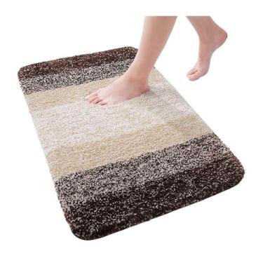 Imagem de Tapete de banheiro extra macio grosso absorvente luxuoso microfibra tapete de banho tapete de pelúcia tapetes de banho chuveiro de chão (marrom, 61 x 119 cm (24 x 47 pol))