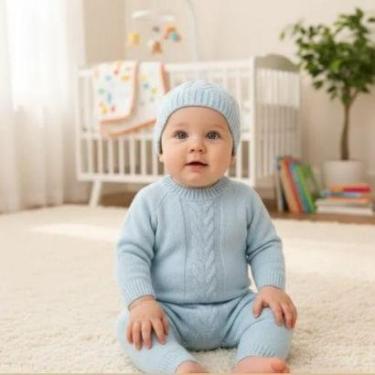 Imagem de Macacão Tricô Bebê com Touca – Menino e Menina Carinhoso-Unissex