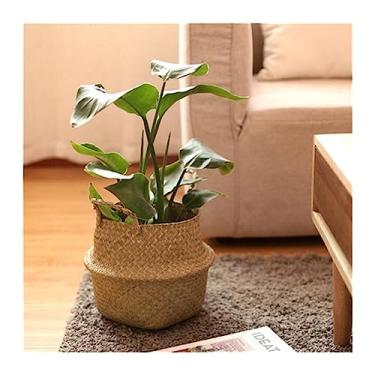 Imagem de Vaso de flores, cesta de armazenamento de bambu, vasos decorativos dobráveis, retalhos, arranjos de plantas verdes, vasos de flores, minimalistas, cestas de flores, decoração cáqui escuro)