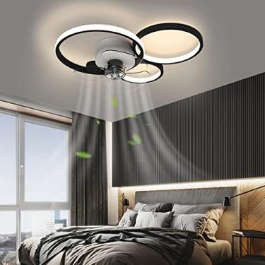 Imagem de Ventilador de teto com iluminação LED, controle remoto e aplicativo, silencioso, 48W, moderno e criativo, com luz LED para quarto e sala de estar (preto, em formato de anel).