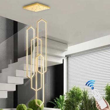 Imagem de Lustre LED para Escadas, Luminária Moderna para Villa, Grande, com Estrutura de Alumínio, Controle Remoto, Luminária Pendente para Pé Direito Alto, Ideal para Sala de Estar, Quarto de Hotel
