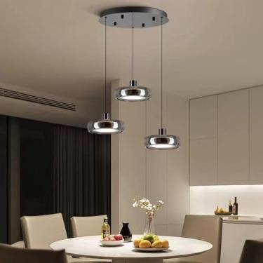 Imagem de Luminária pendente de LED para sala de jantar, com teto de vidro, estilo lustre moderno para mesa de jantar, com intensidade regulável, ideal para sala de estar, quarto e café, com altura aj