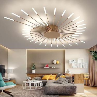 Imagem de Luminária de teto LED criativa com fogos de artifício, moderna e dimerizável, com 42 lâmpadas em formato de chama, temperatura de cor de 3000 a 6000K, controle remoto, ideal para quarto, sal