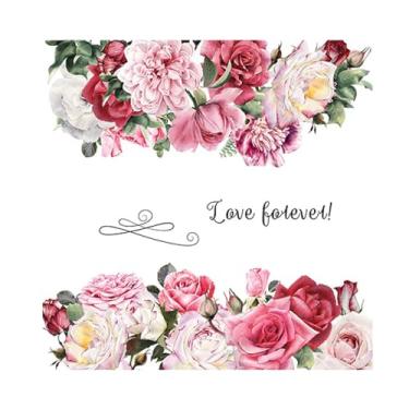 Imagem de Achang Adesivos de parede de plantas romântico rosa flor verde planta adesivo de parede descascar e colar para sala de estar quarto TV parede decoração de sala de aula