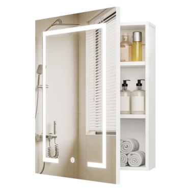 Imagem de CHOEZON Armário de remédios de banheiro iluminado por LED com espelho, espelho de banheiro com armazenamento, armário de armazenamento montado na parede com prateleiras ajustáveis, controle sensível