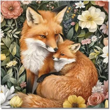 Imagem de Tiwabb Kits de arte de diamante de flor de raposa para adultos, kits de pintura de diamante 5D para adultos, broca completa, faça você mesmo, diamante, pontos, gem, arte, artesanato, decoração de