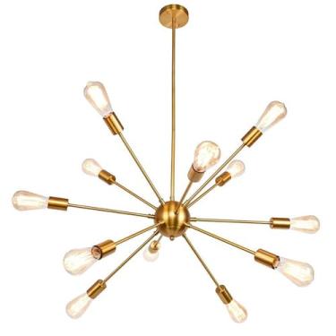 Imagem de Lustre moderno com soquete E27, luminária pendente industrial retrô para teto, ideal para sala de estar, cozinha, sala de jantar e quarto. Lâmpada não inclusa (dourado, 12 lâmpadas).