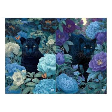 Imagem de Leaf & Lore Arte de parede em tela floral Pantera Negra, conjunto de 2 impressões emolduradas em madeira natural, tema botânico azul e roxo, 40 x 50 cm, decoração moderna pronta para pendurar para