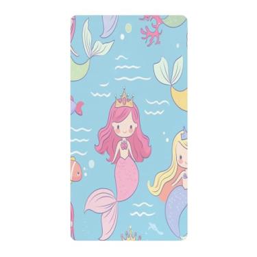 Imagem de Blueangle Lençol de berço padrão para berço infantil - Lençóis de algodão macio e respirável com sereias fofas (492)