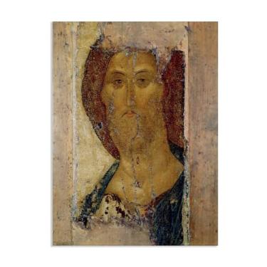 Imagem de Redeemer 1420 por Andrei Rublev Pôster Impressão Vintage Pintura Tela Andrei Rublev Arte de Parede Estética Presente de Feriado Decoração de Casa para Sala de Estar Igreja 42 x 30 cm (17 x 12