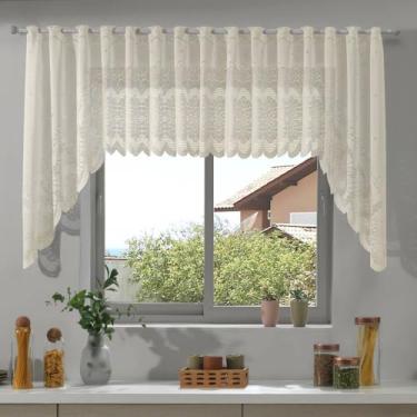 Imagem de Cortina de Renda para Cozinha Cascata Clássica Arabesco Interlar 300x100cm (Marfim)