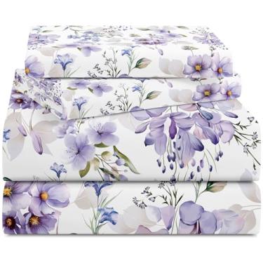 Imagem de YIYEA Jogo de lençóis de solteiro, luxuoso, 1800 fios, qualidade hoteleira, microfibra escovada, floral, ultramacio, bolso profundo, resistente a encolhimento e desbotamento, 3 peças, solteiro