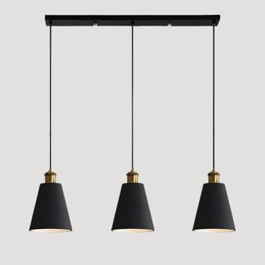 Imagem de Lustre pendente nórdico moderno em metal, estilo linear, com 3 lâmpadas E26, ideal para ambientes internos, sala de jantar, quarto, cozinha e ilha. Altura ajustável.