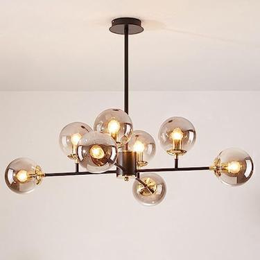 Imagem de Lustre de teto com várias lâmpadas, luminária pendente com esfera de vidro cinza fumê, design criativo para ambientes internos, ideal para sala de estar, quarto e sala de jantar (haste de 20