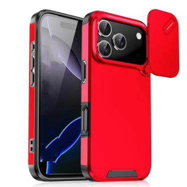 Imagem de IRTGFG Capa protetora resistente a impactos com lente deslizante para câmera do iPhone 16 Pro Max (Vermelha)