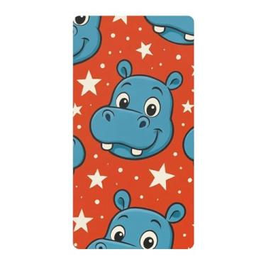 Imagem de Blueangle Lençol de berço padrão para berço infantil - lençol de algodão macio e respirável com hipopótamo de desenho animado azul (78)