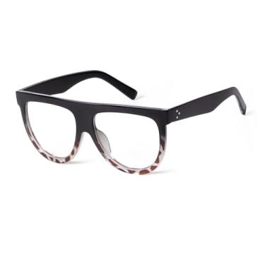 Imagem de Laurinny Óculos de sol aviador retrô grandes para mulheres e homens modernos vintage anos 70 óculos de sol piloto nerd, Leopardo preto/lente transparente, 145mm