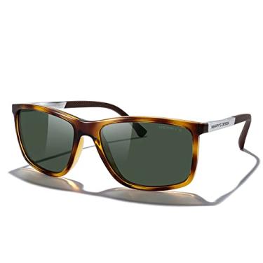 Imagem de MERRY'S Óculos de sol unissex retangulares polarizados para pesca, condução, golfe, têmpora de alumínio S8658, Armação leopardo/lente G15/hastes prateadas, Lens Width: 58 Millimeters