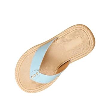Imagem de Sandália feminina casual de verão baotou meia pantufa grossa design de salto plataforma calçado respirável para uso diário, Azul royal claro, 38