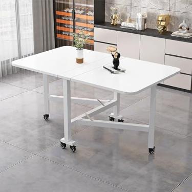 Imagem de Mesa de jantar dobrável, mesa de cozinha, extensível, versátil, com economia de espaço, extensão de folhas para espaços pequenos (cor: branco puro + moldura branca, tamanho: 100 cm)