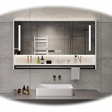 Imagem de Armário de parede de banheiro LED com espelho iluminado espelho de maquiagem armários de remédios de banheiro com grande armazenamento 91.4*76.2 cm, 81.3*76.2 cm, 71.1*76.2 cm, 61.0*76.2 cm (cor: