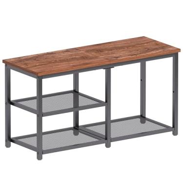 Imagem de CHEMPFR Banco de sapatos com armazenamento, organizador de sapato, banco de entrada espaçoso de madeira, com capacidade de 136 kg para corredor, sala de estar, marrom rústico (3 níveis 70 x 29 cm)