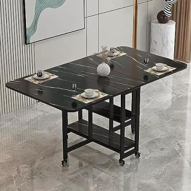 Imagem de Mesa de jantar dobrável moderna, mesa de jantar de folhas caídas, mesa de cozinha expansível com 6 rodas, mesa de jantar com economia de espaço, dobrável em 3 formas, para cozinha, quarto, sala de