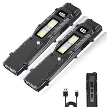 Imagem de MAKDAK Lanterna tática recarregável EDC – Display digital 2PARK luz de bolso de alto lúmens, 5 + 4 modos com LEDs brancos vermelhos UV, aço inoxidável e IPX4 para transporte diário, acampamento