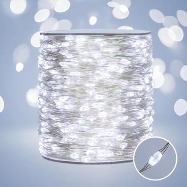 Imagem de PCORES Luzes brancas frias de 1000 LEDs, plugue, 8 modos com temporizador, controle remoto, regulável e à prova d'água, ideal para quarto, jardim, Natal, casamento, aniversário (interno/externo)