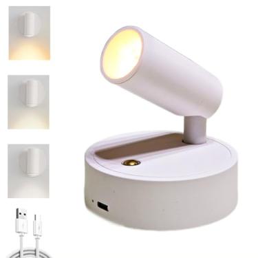 Imagem de Neioaas Holofotes internos – Refletor de plantas recarregável, rotação de 360°, iluminação LED sem fio, 3 luzes de teto ajustáveis reguláveis para montagem na parede para pintura de arte, árvore e