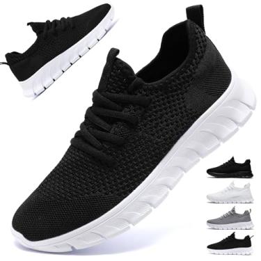 Imagem de DaoLxi Tênis de corrida feminino, sem cadarço, caminhada, academia, antiderrapante, trabalho, treino, jogging, B Preto e branco, 38