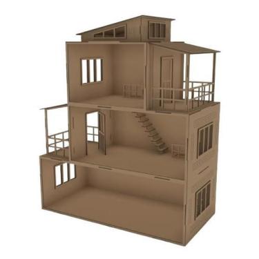Imagem de Casinha Moderna de Bonecas em MDF - Sem Móveis para Bonecas Polly - Ar