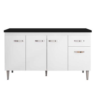 Imagem de Balcão De Cozinha Gabriela Branco Flex Com Tampo 150 Cm Preto Fosco - Ajl