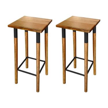 Imagem de Kit 2 Banquetas Bistro Industrial Colors Ferro E Madeira Maciça - Preta Preto