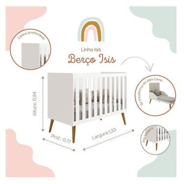 Imagem de Berço Americano E Cômoda Gaveteiro Infantil Isis Branco Acetinado - Reller