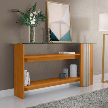 Imagem de Aparador De Sala Com Prateleiras 150cm Mirezi M20 - D'rossi Cor Cinamomo E Off White