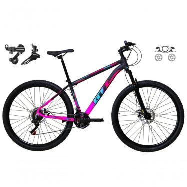 Imagem de Bicicleta Aro 29 Gti Roma 21v Alumínio Câmbios Shimano Freio Disco Hidráulico Garfo Suspensão - Preto-rosa