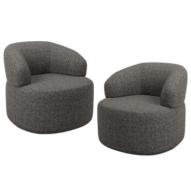 Imagem de Kit 02 Poltronas Giratória Orgânica Para Sala de Estar Living Helena L02 Linho Mescla Chumbo - Lyam Decor