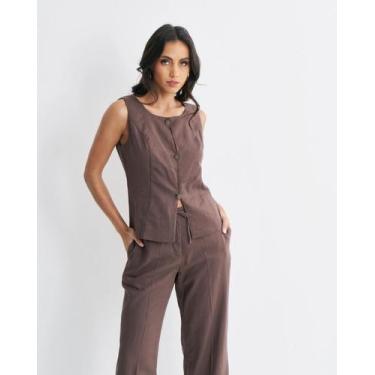 Imagem de Regata em alfaiataria com botões Lino - Just Lili, Marrom, P