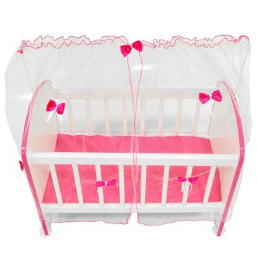 Imagem de Kit 04 Berços Para Boneca Magia C02 Brinquedo Infantil Branco Rosa - Lyam Decor