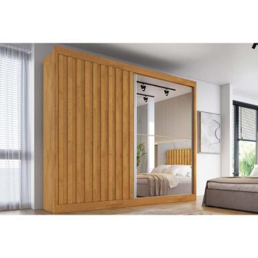 Imagem de Guarda Roupa Casal 2 Portas De Correr (1 Ripada E 1 C- Espelho) E 4 Gavetas Atlanta Peroba - Europa