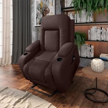 Imagem de Poltrona do Papai Reclinável Massagem e Aquecimento com Elevação Lift 150° 2 Porta Copos Gambon PU Marrom Chocolate G31 - Gran Belo
