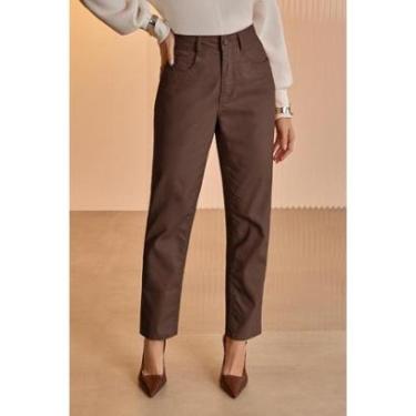 Imagem de Calça Mom Lunender Em Sarja Marrom-Feminino