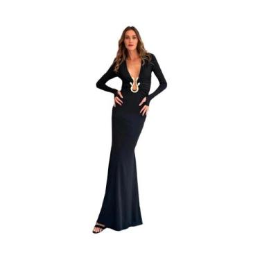 Imagem de Vestido Maxi Feminino Com Decote Em V Profundo E Manga Longa, Alta Ela