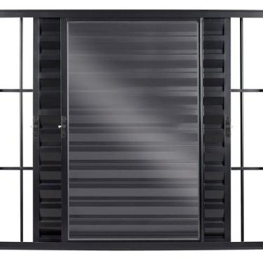 Imagem de Janela Veneziana 3 Folhas Móveis com Grade Vidro Liso 100x150cm Ecosul