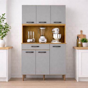 Imagem de Armário De Cozinha Valença Multiuso 6 Portas Mobilihouse Cinamomo/cinza Acetinado