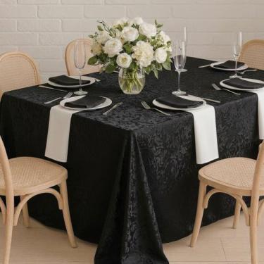 Imagem de Toalha de Mesa Retangular em Cetim Amassado Preto, 1,40 x 2,10